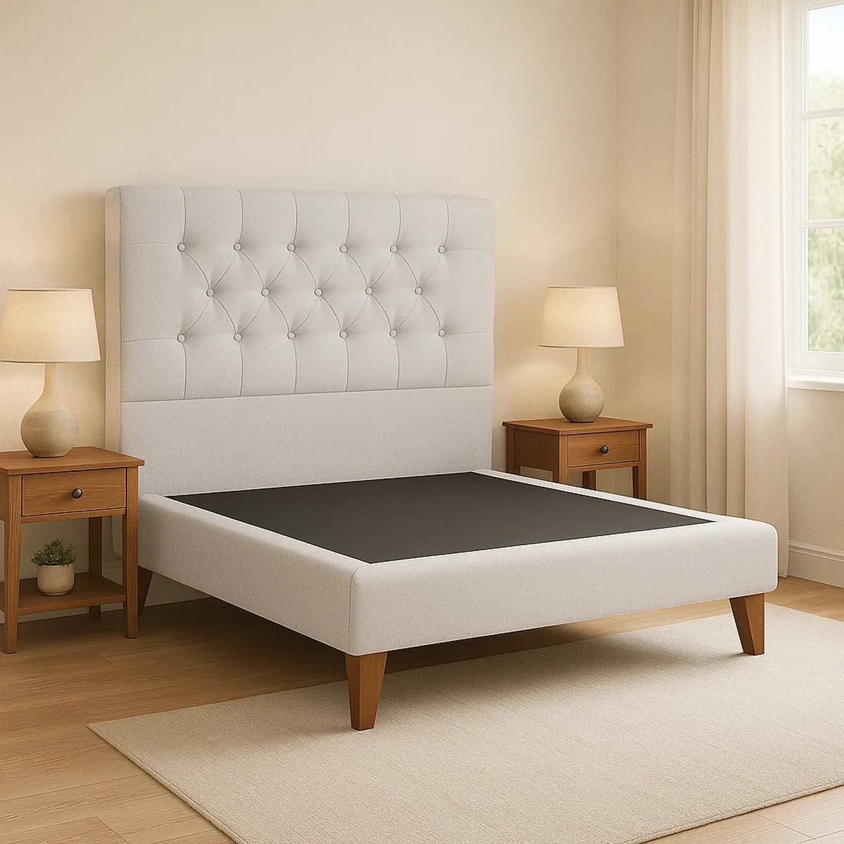 GENERICO - Cama Plaza y Media Gris Claro Capitone en Lino + Colchon Mery Desing