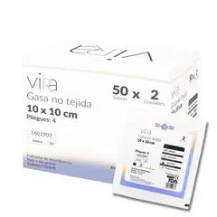 VIRA - Gasa Estéril No Tejida 10x10 50 Sobres x 2 (100u) - Blanco