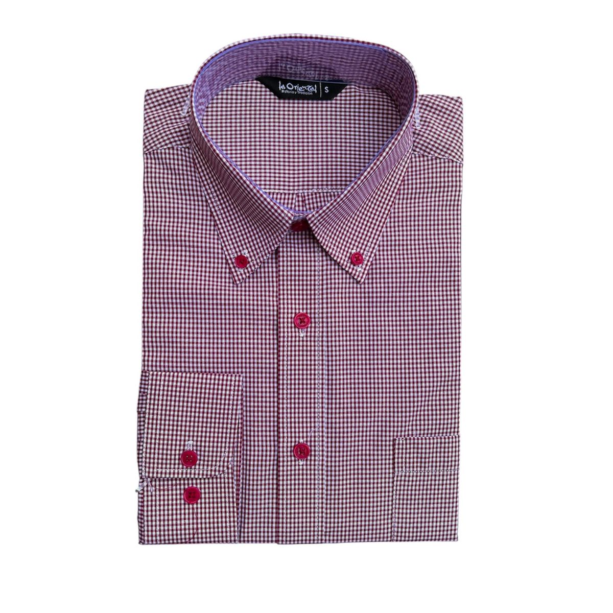 CORRALERO SASTRERIA - Camisa cuadrillé casual hombre- Burdeo