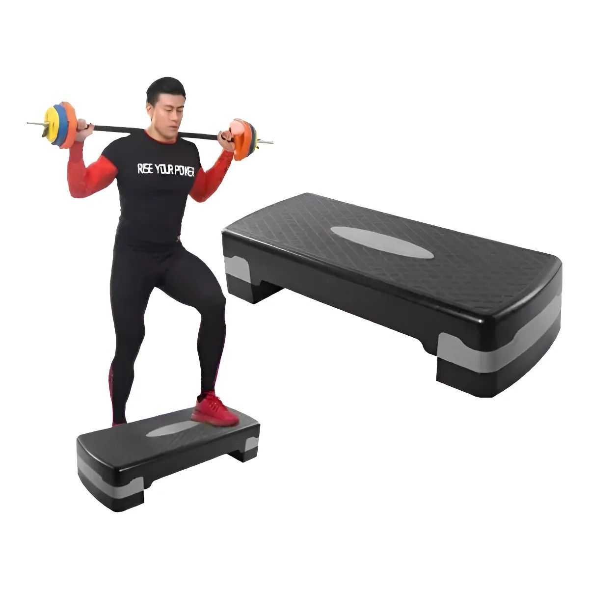GENERICO - Step Aerobico 2 Niveles Antideslizante Yoga Pilates Fitness Negro