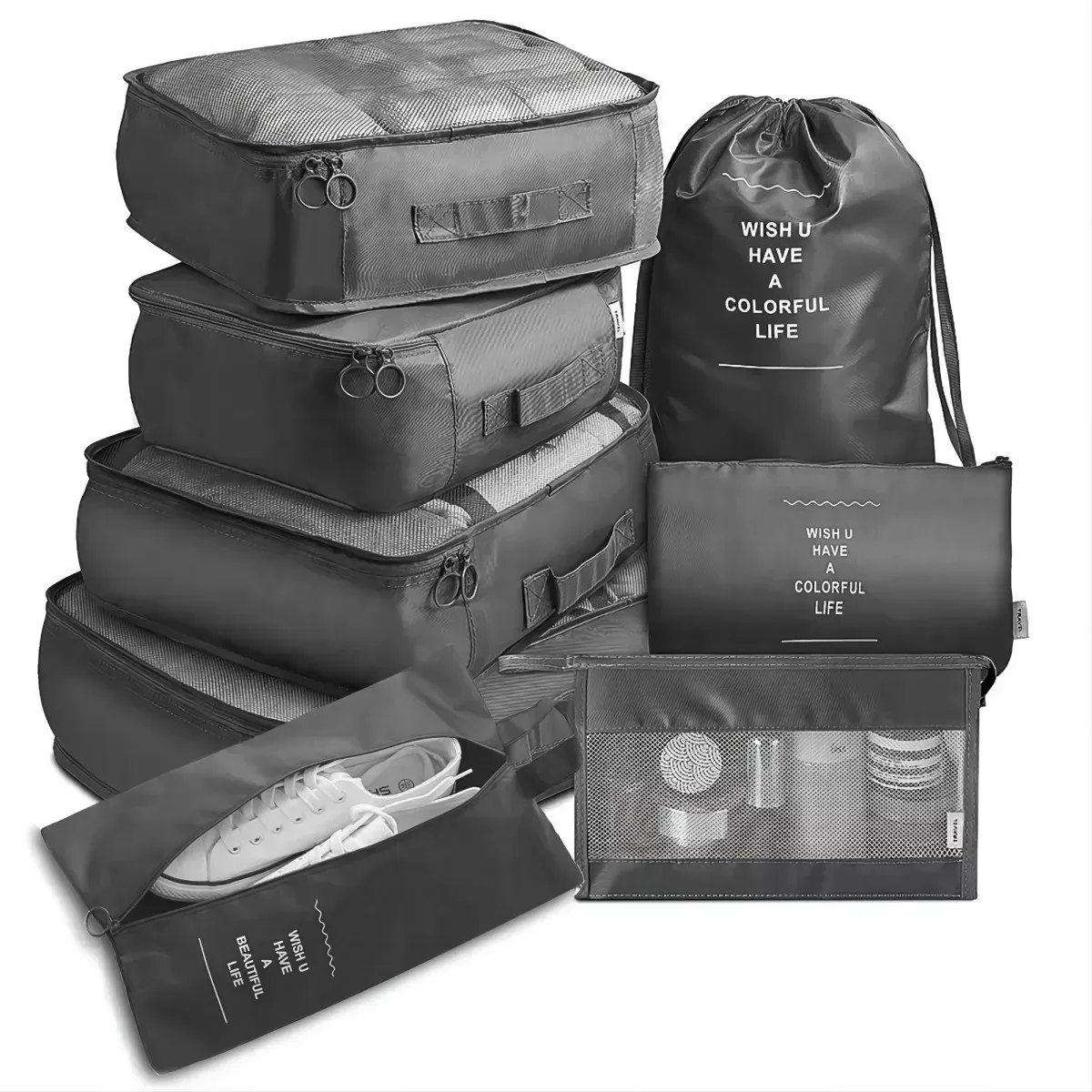 GENERICO - Organizador Maleta Set 8 Bolsas Viaje Equipaje Gris