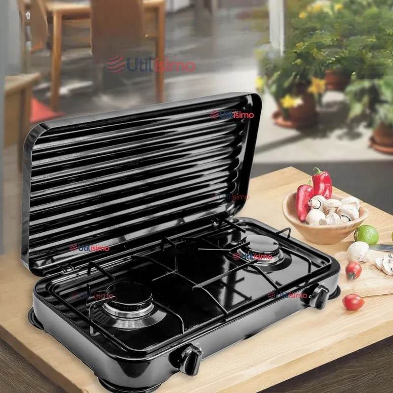 LINE - Cocina Encimera a Gas Licuado 2 Platos Cocinilla Negro