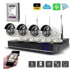 GENERICO - Kit 4 Camara de Seguridad Inalambricas 2MP con Disco Duro 1 Terabyte 1080P