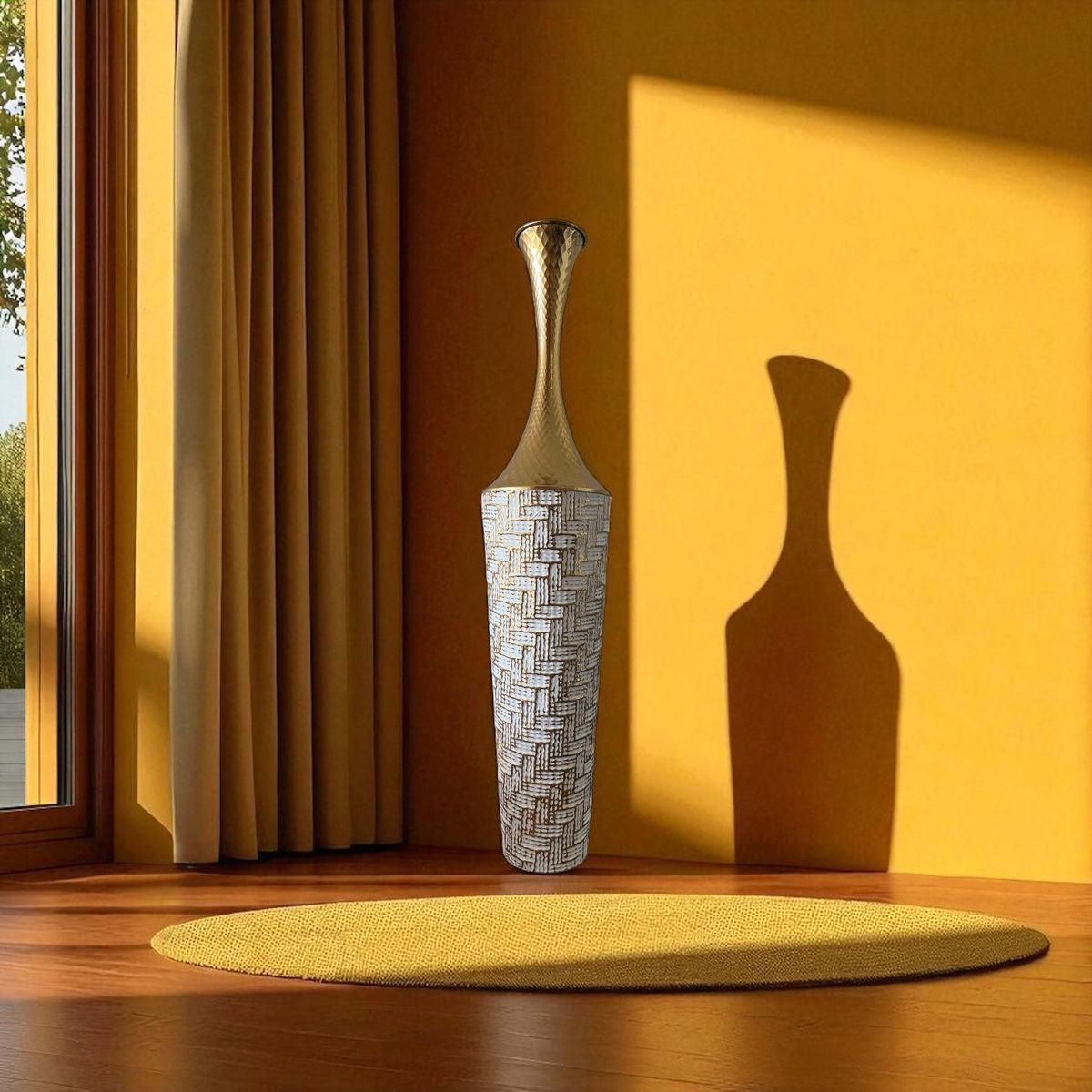 GENERICO - Jarron Florero Decorativo Alto Dorado blanco Metalico