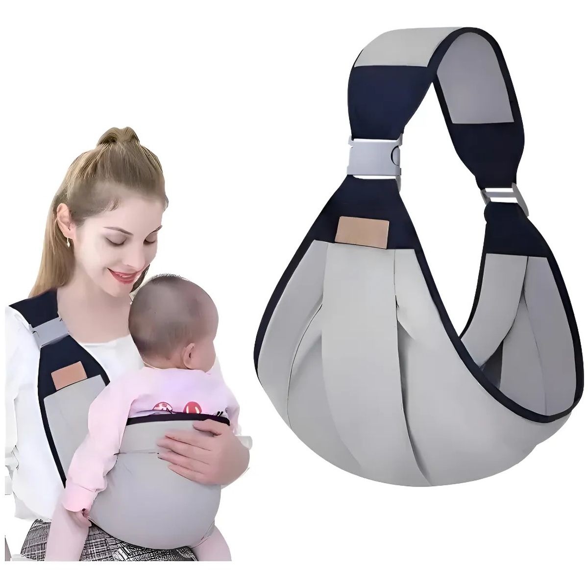 GENERICO - Porta Bebé Fular Canguro Ergonómico Gris Liso M