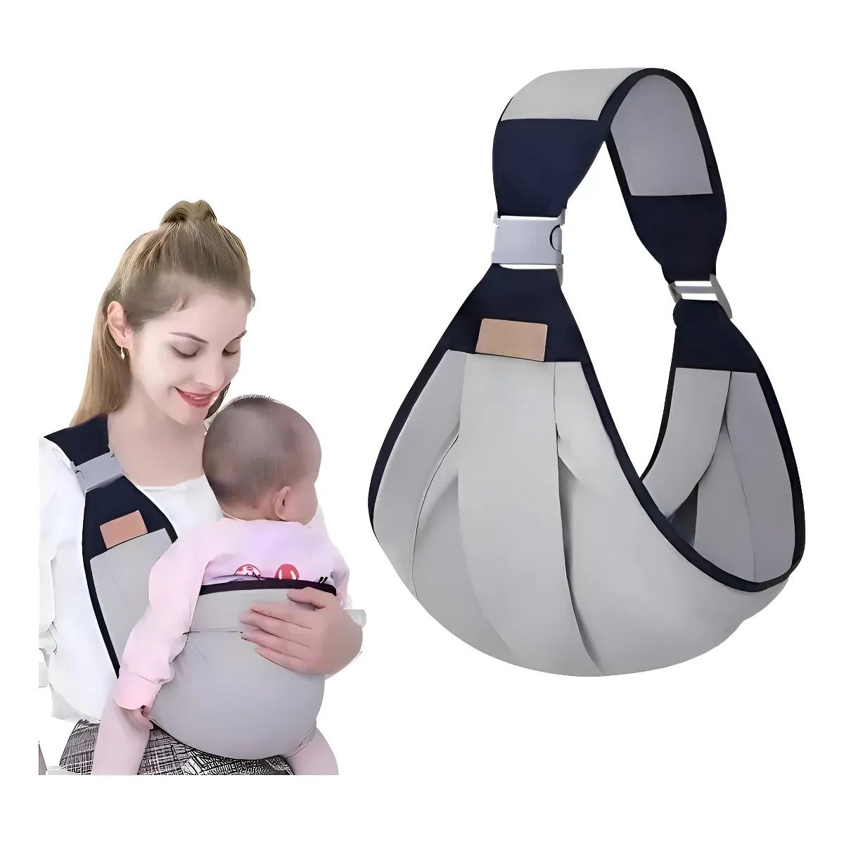 GENERICO - Porta Bebé Fular Canguro Ergonómico Gris Liso M