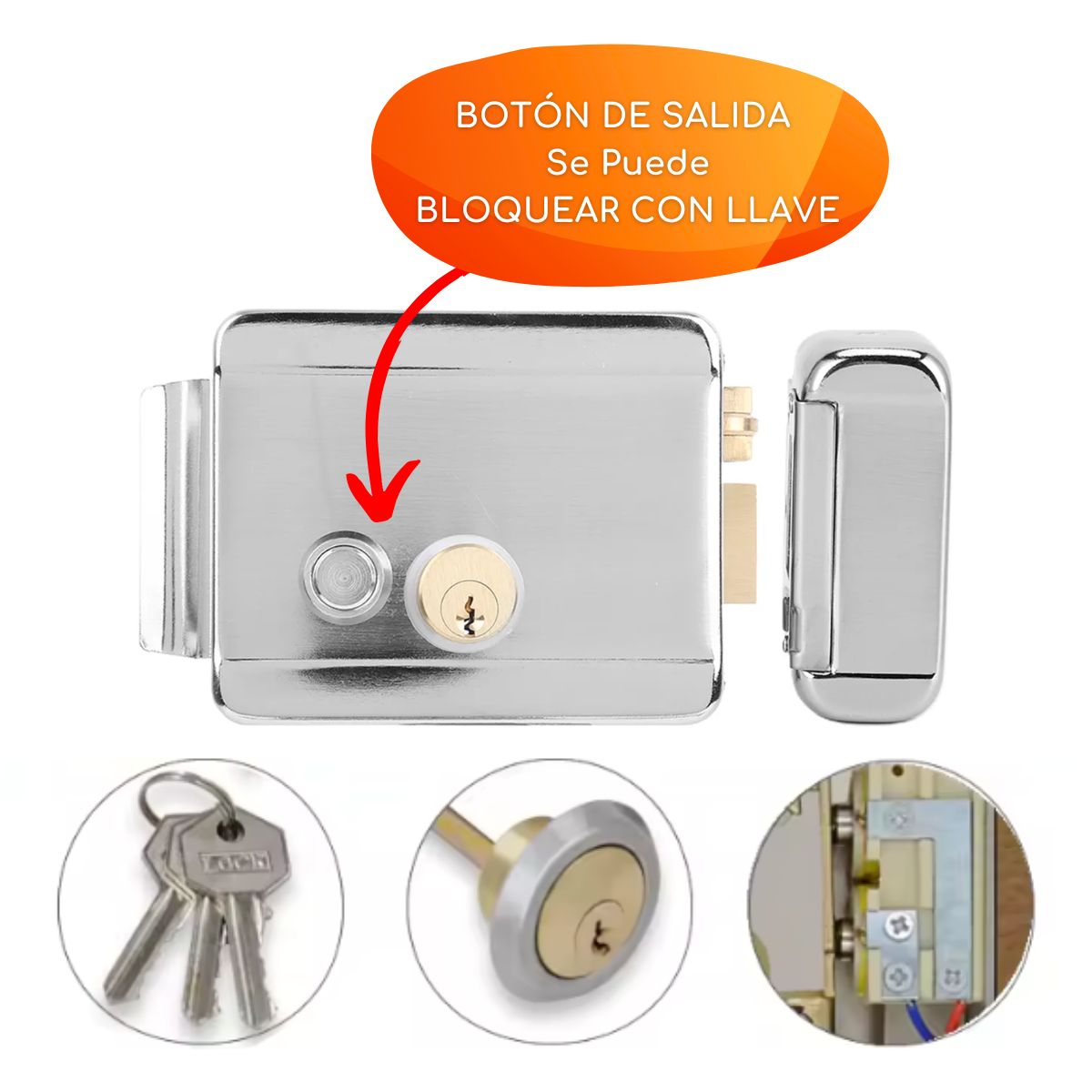 D MOTICA - Chapa Cerradura Eléctrica Acero Inoxidable Doble Cilindro