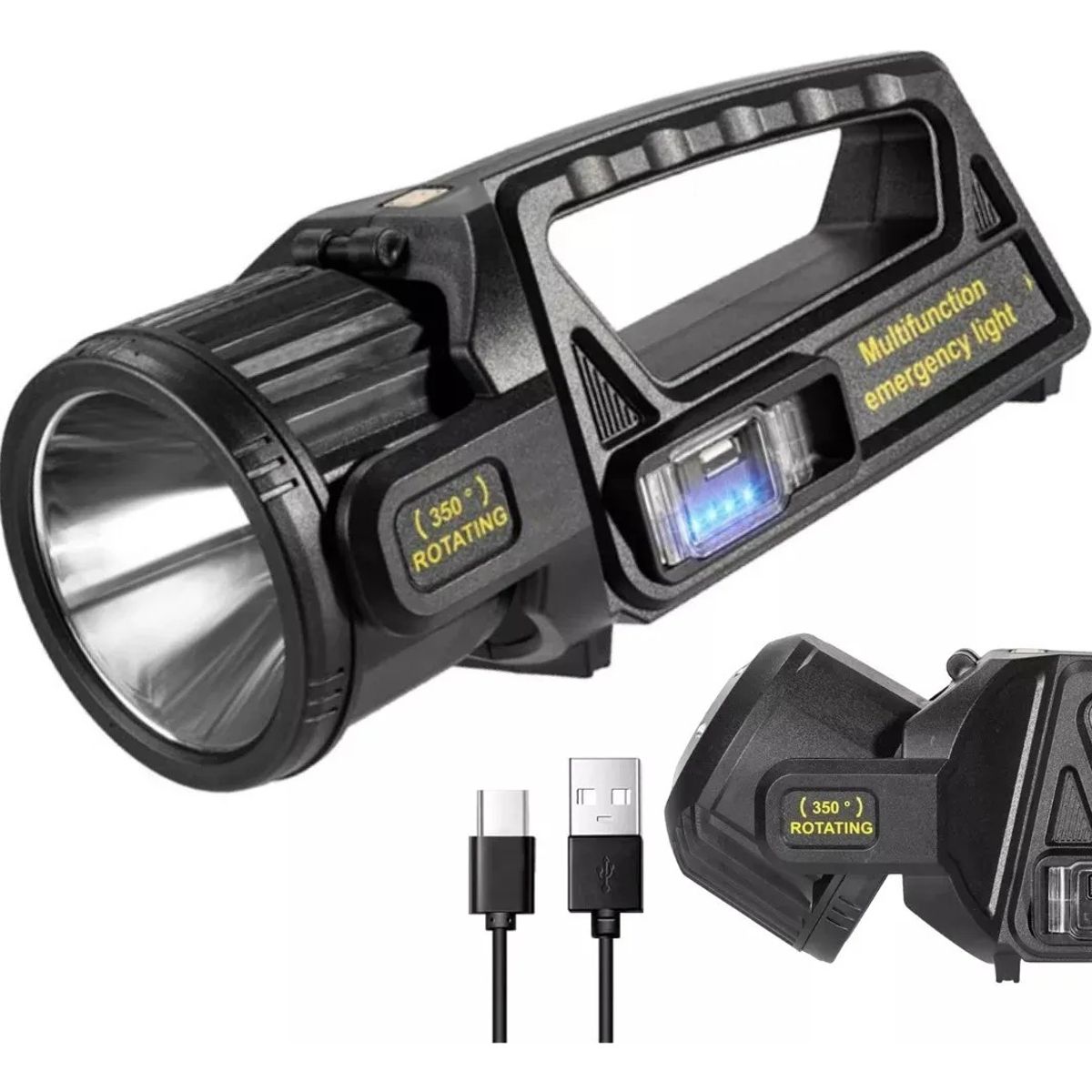 NO LOGO - Linterna Reflector Doble Foco Usb Y Solar De Alta Potencia