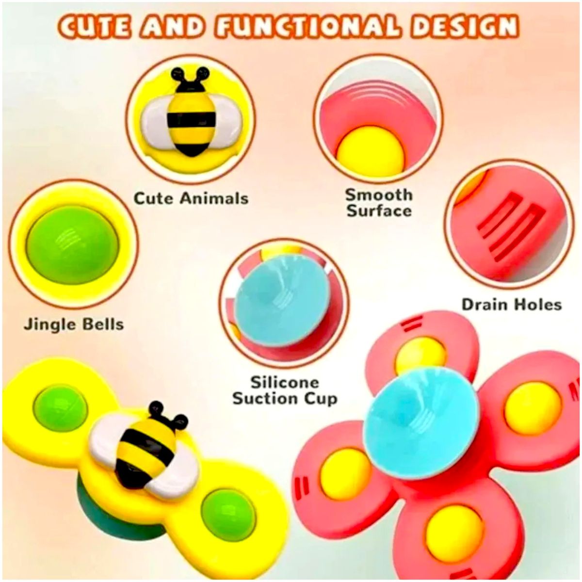 GENERICO - Juguetes Giratorios Spinner Con Ventosas Para Bebés Pack X3