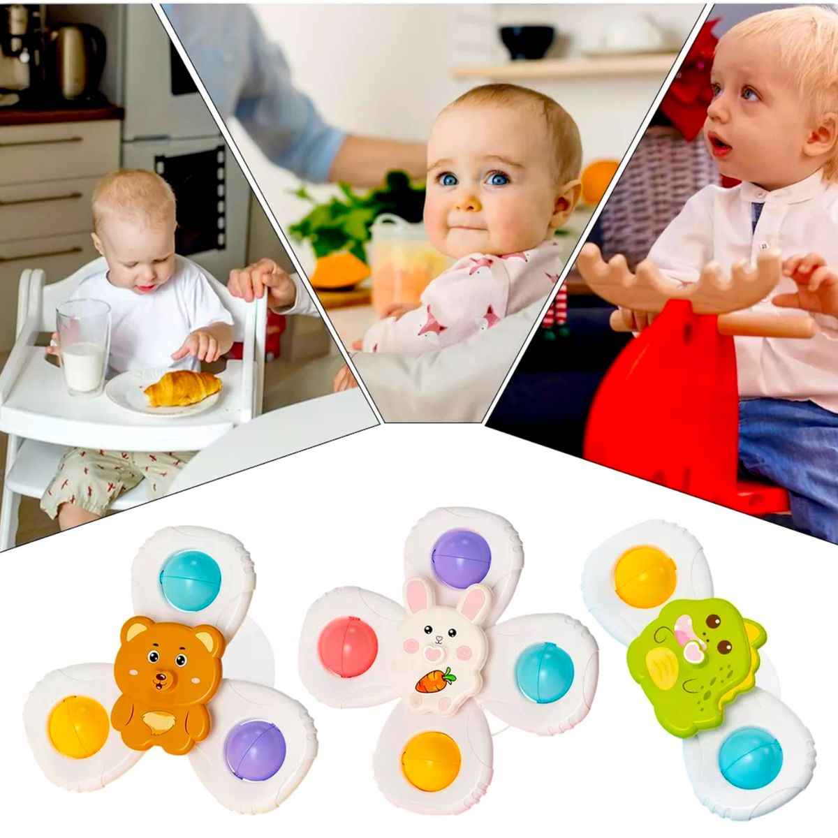 GENERICO - Juguetes Giratorios Spinner Con Ventosas Para Bebés Pack X3
