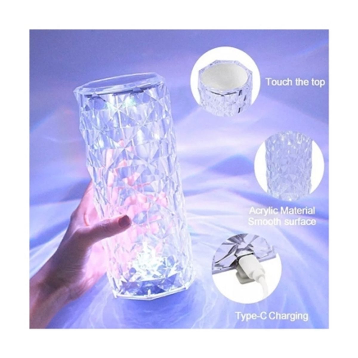 NO LOGO - Lámpara Velador Adorno Cristal Diamante Acrílico Táctil Usb