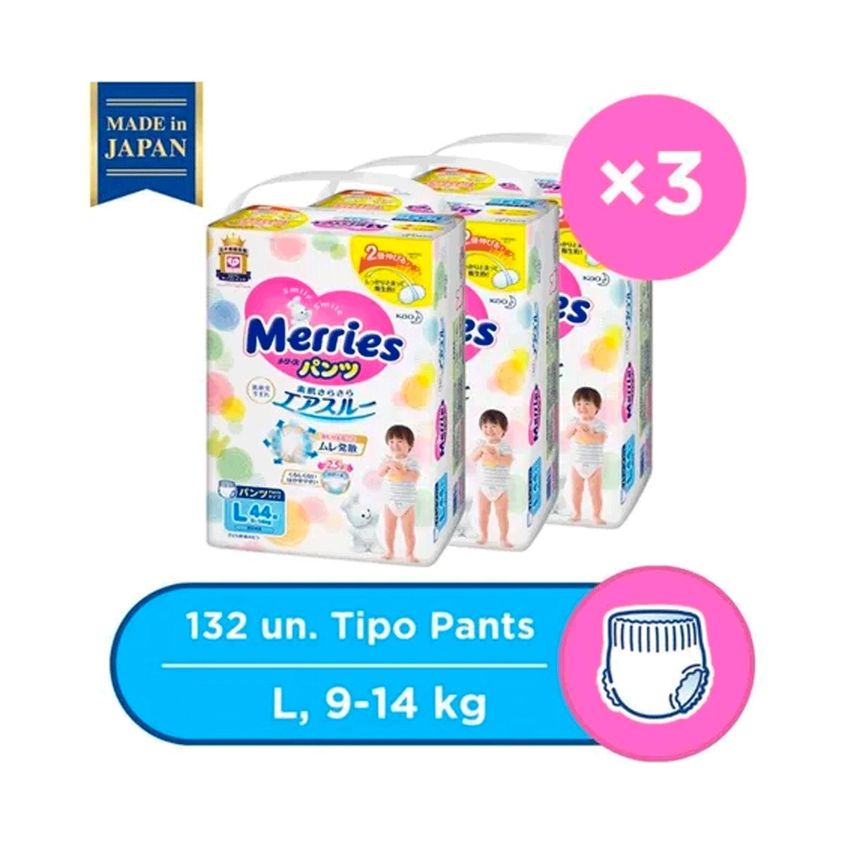 MERRIES - Pañales Merries Pants Super Jumbo L 44x3 Pcs