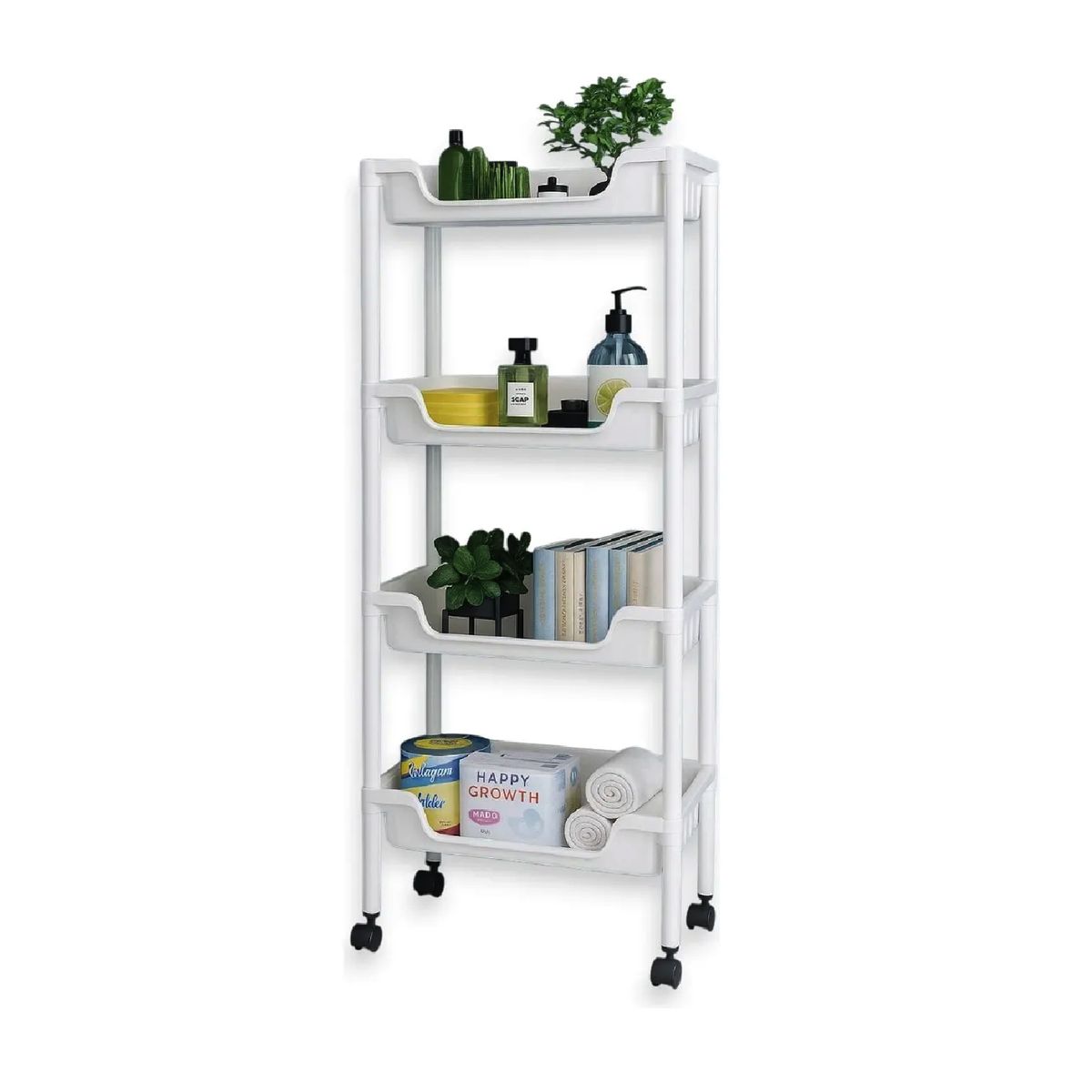 GENERICO - Carrito Con Ruedas Multiuso Carrito Con Ruedas 4nivel Cocina Blanco