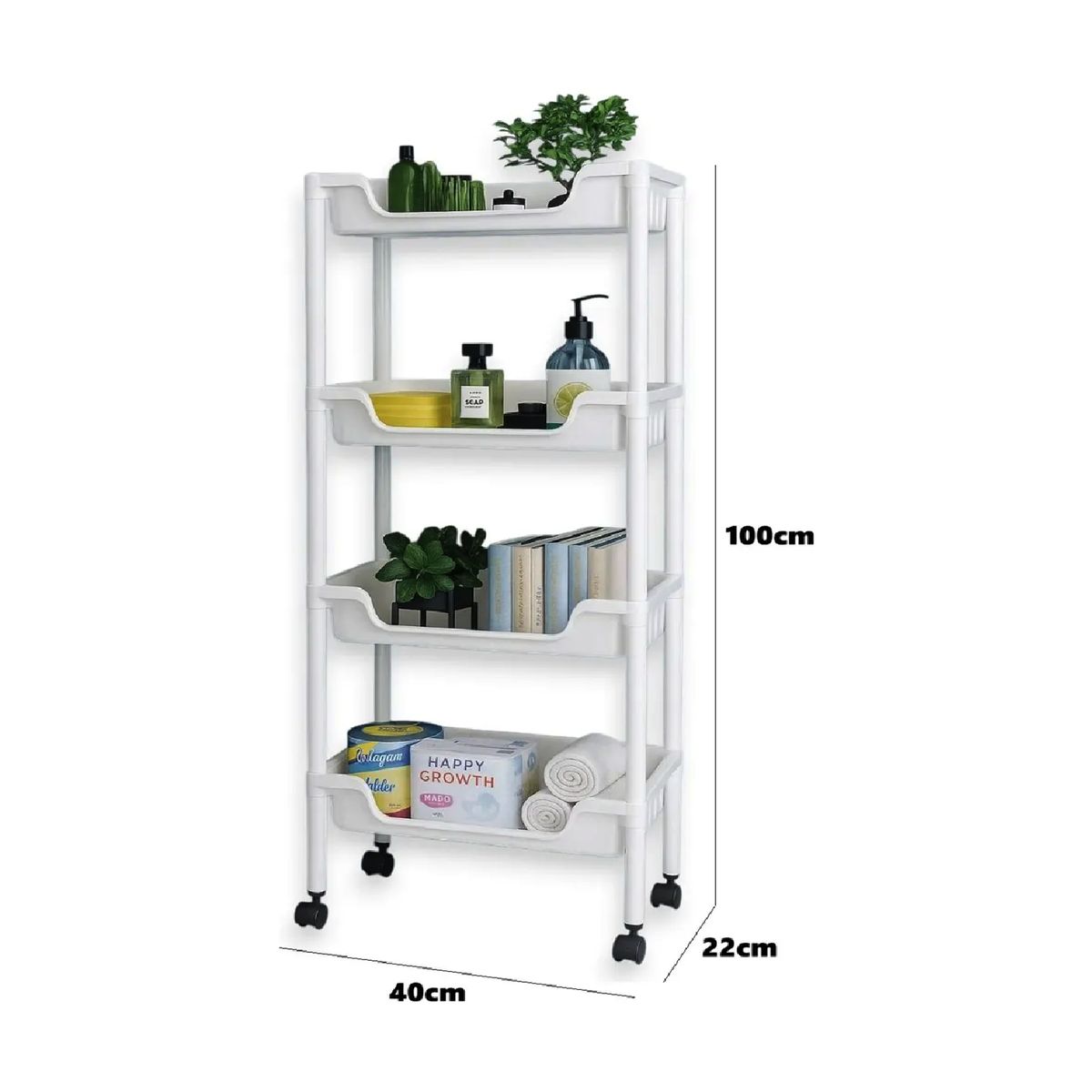 GENERICO - Carrito Con Ruedas Multiuso Carrito Con Ruedas 4nivel Cocina Blanco