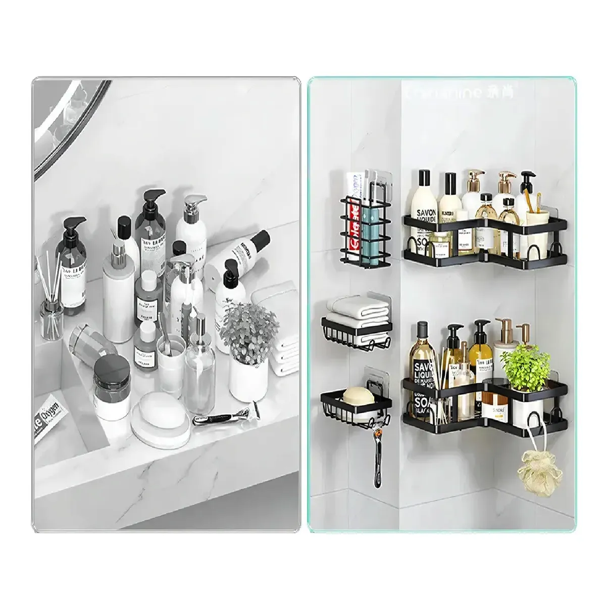 GENERICO - Set X5 Pcs Organizador Ducha Baño Repisa Esquinero Jabonera Negro