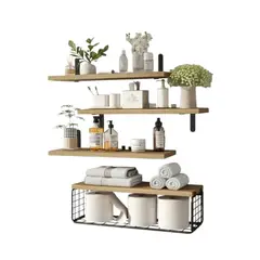 GENERICO - Repisa Flotante Multifuncional Madera Decorativa 4 Niveles Marrón Claro