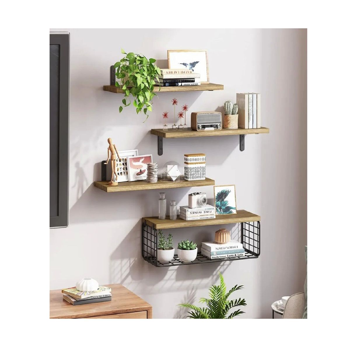 GENERICO - Repisa Flotante Multifuncional Madera Decorativa 4 Niveles Marrón Claro