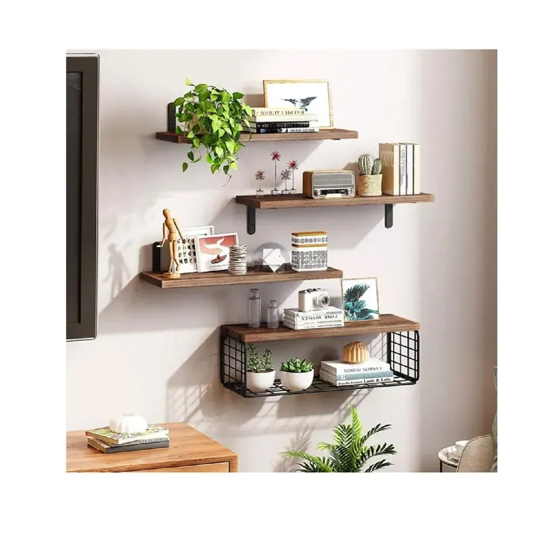 GENERICO - Repisa Flotante Multifuncional Madera Decorativa 4 Niveles Marrón Claro