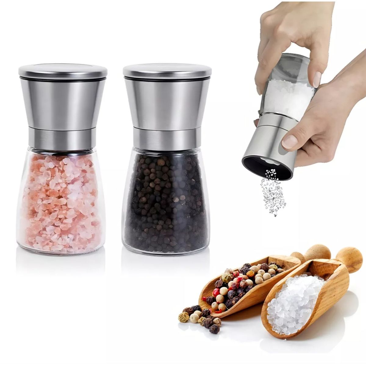 KINDA NICE - Pack 2 De Molinillo De Sal Y Pimienta De Acero Inoxidable