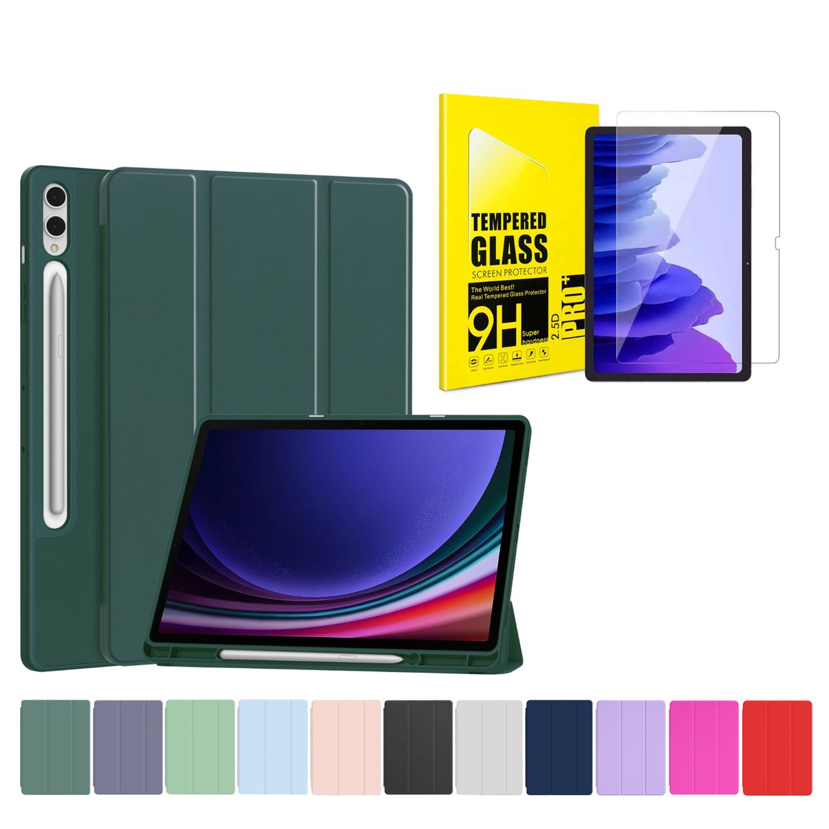 GENERICO - Funda Más Lámina De Vidrio Para Galaxy Tab S6 Lite - Verde Oscuro