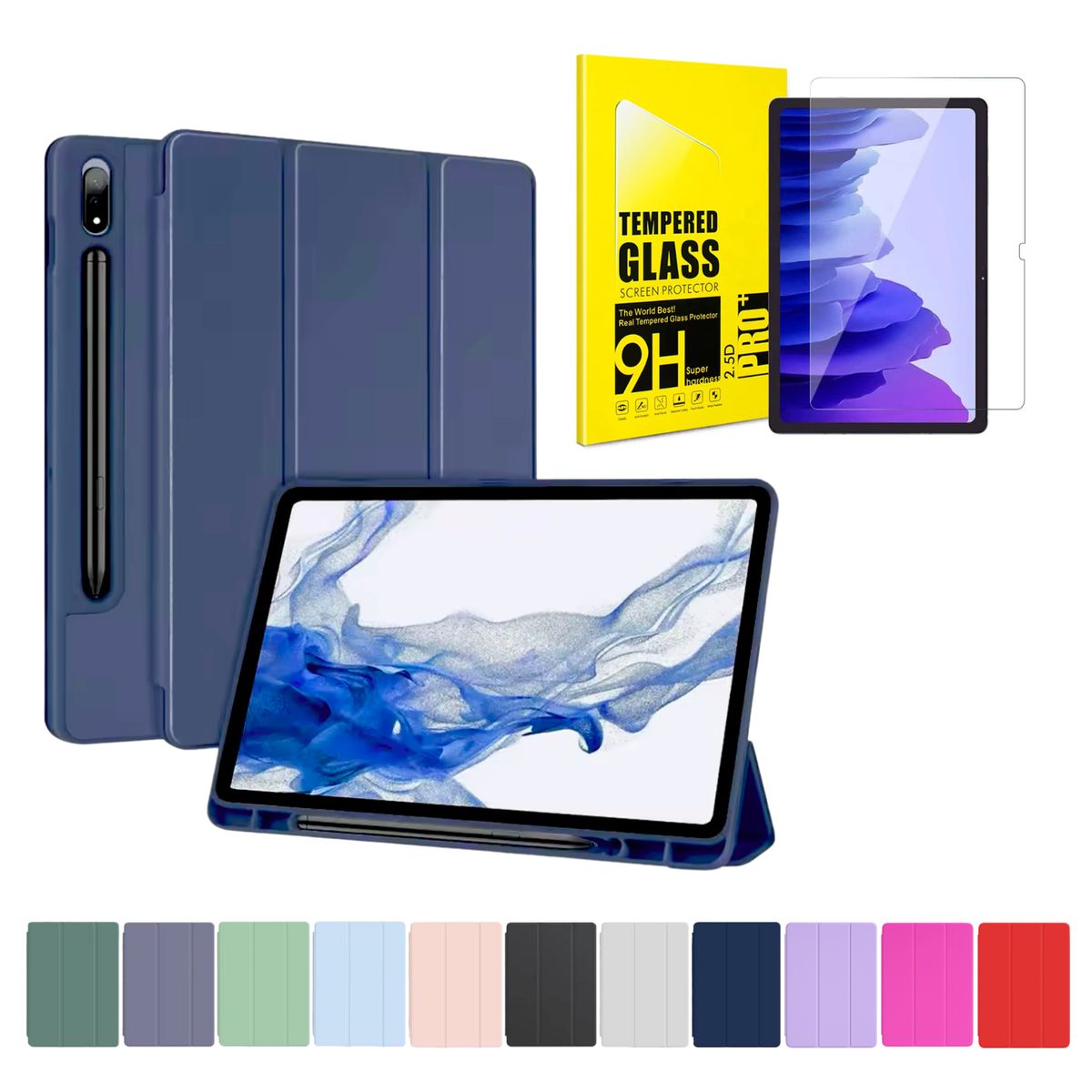 GENERICO - Funda Más Lámina De Vidrio Para Galaxy Tab S6 Lite - Azul Oscuro