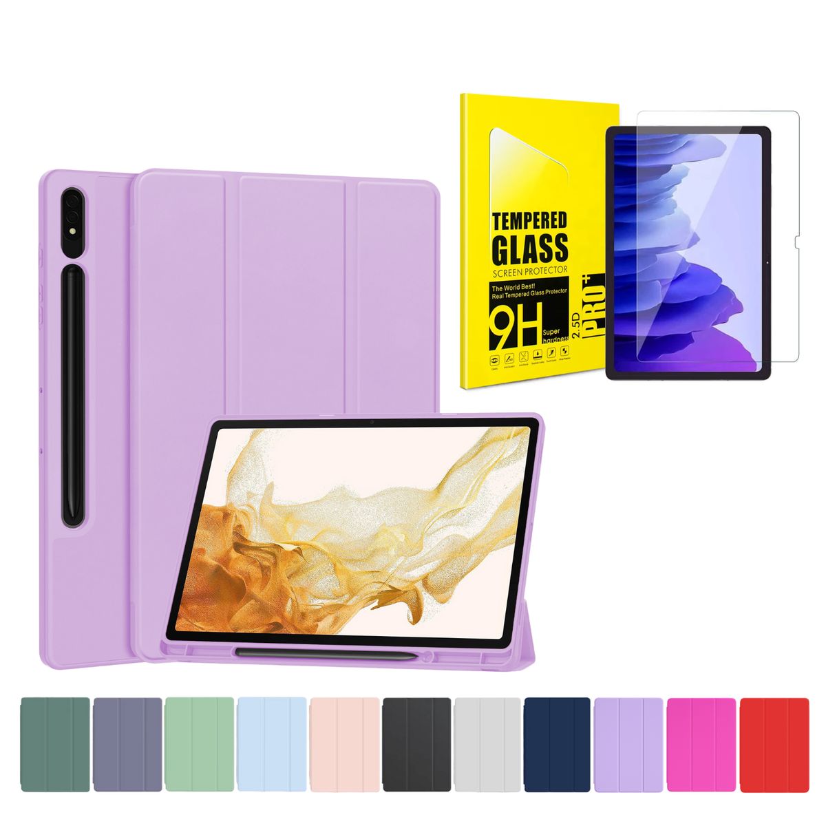 GENERICO - Funda Más Lámina De Vidrio Para Galaxy Tab S6 Lite - Lavanda