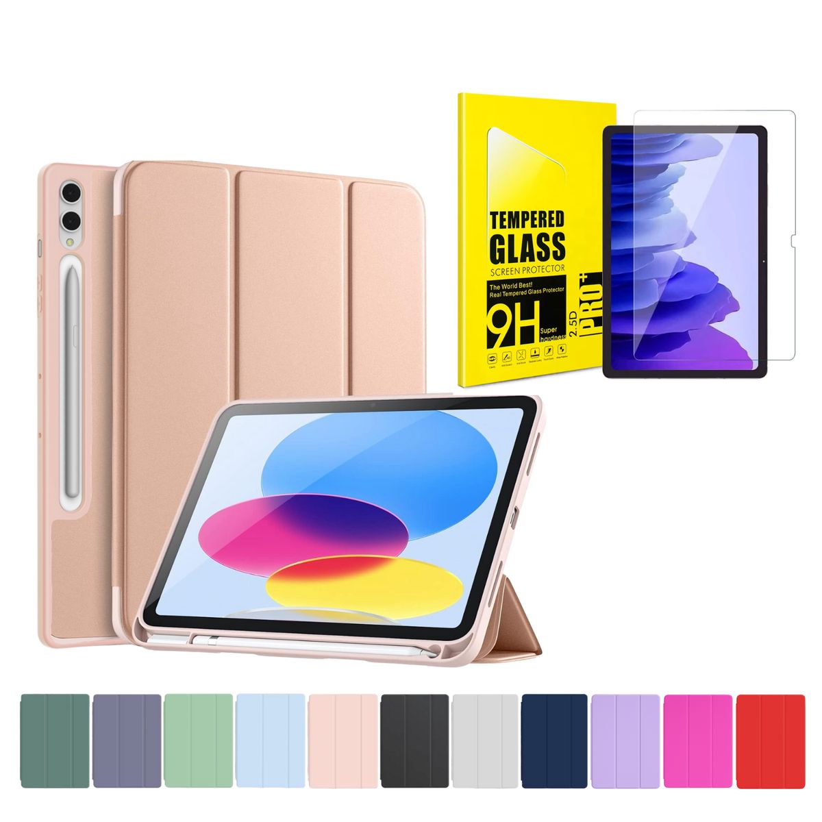 GENERICO - Funda Más Lámina De Vidrio Para Galaxy Tab S6 Lite - Rose Gold