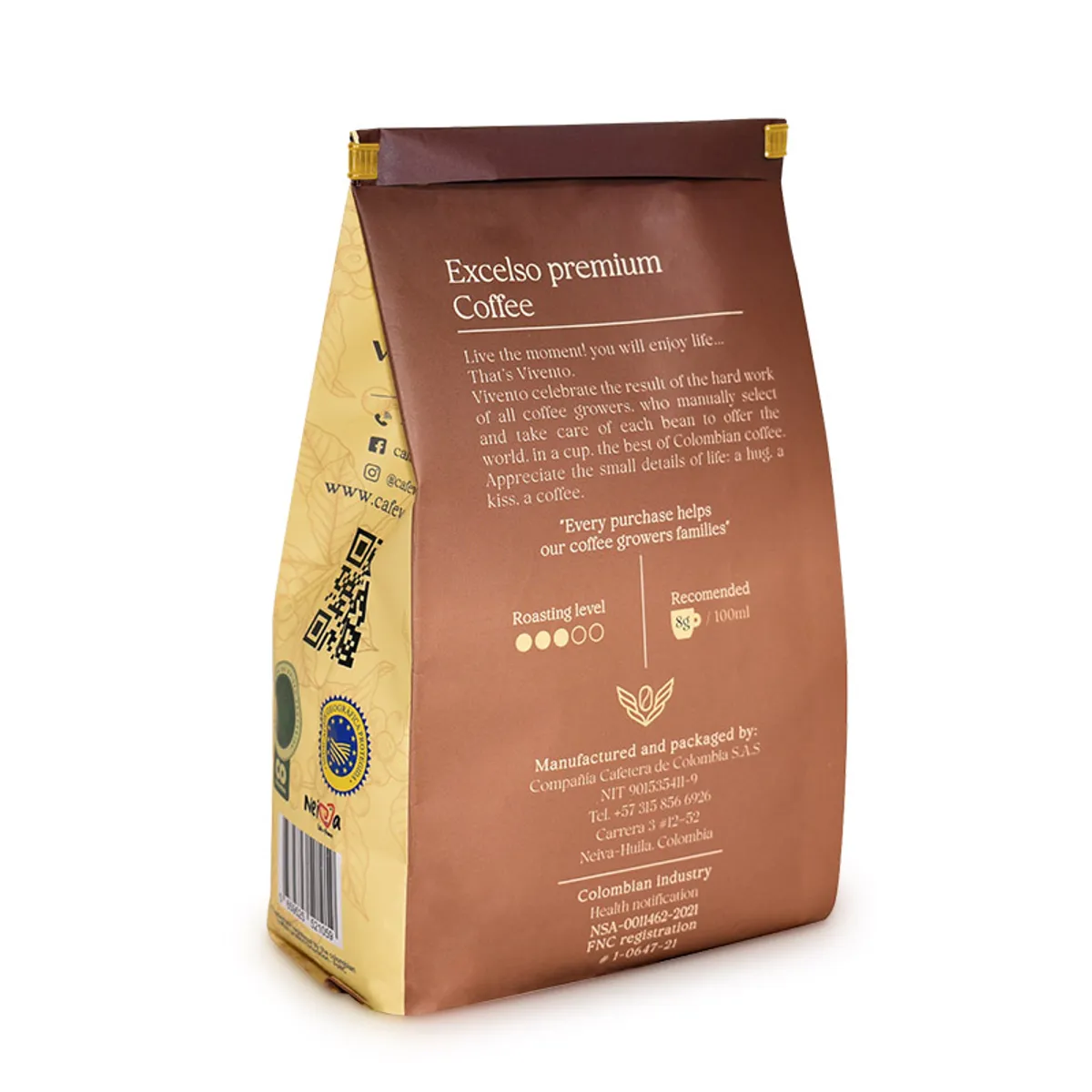 GENERICO - Café en Grano Colombiano bolsa de 340 g Vivento Edición Especial