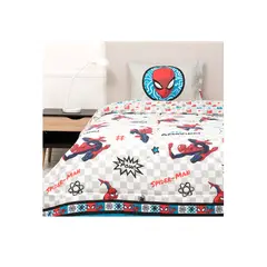 MASHINI - Plumón Cubrecama Reversible 1.5 Plaza Diseño Spiderman letras