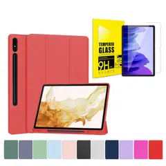 GENERICO - Funda Más Lámina De Vidrio Para Galaxy Tab S11-S10Lite-S10Fe-S9-S9Fe- Rojo