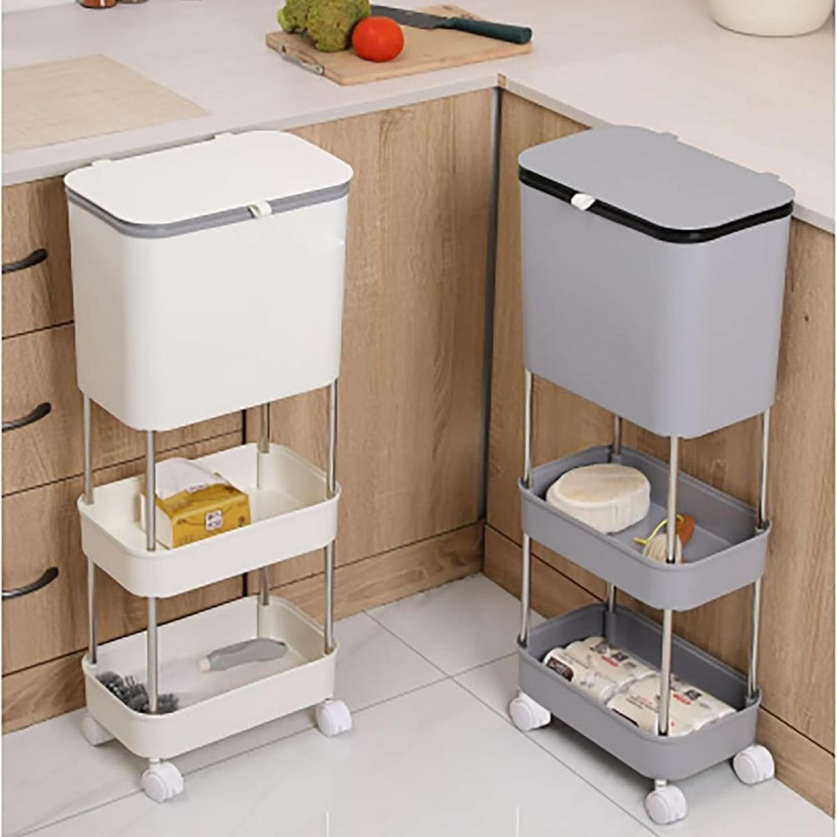 GENERICO - Organizador Para Cocina Y Estante Con Basurero Blanco