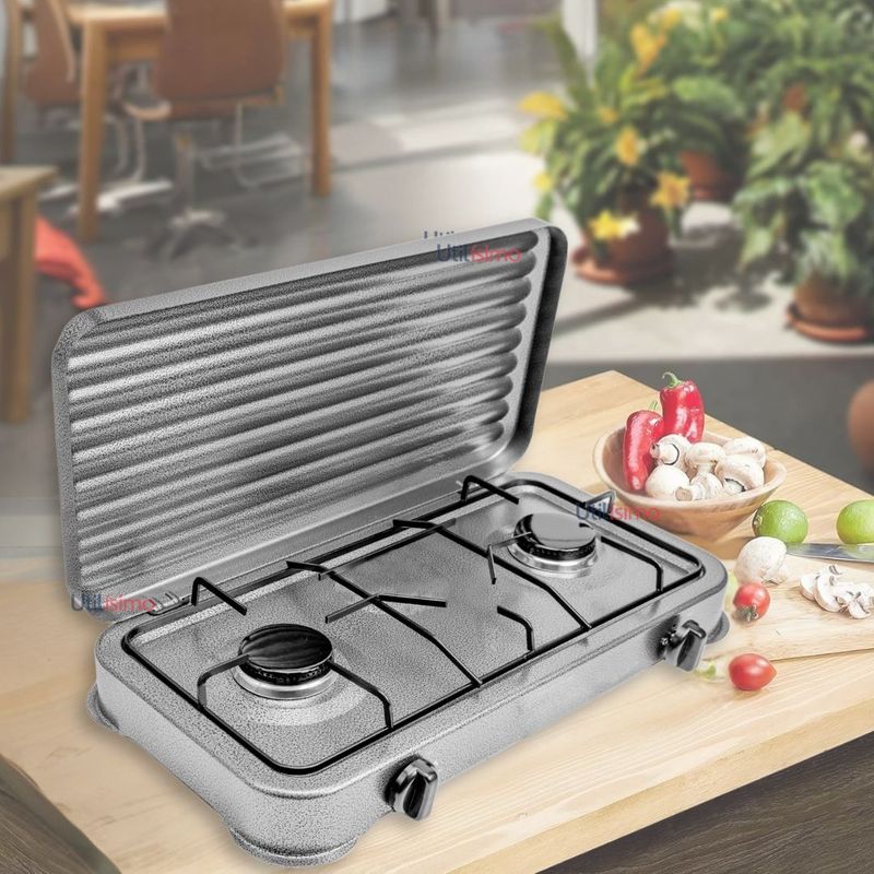 LINE - Cocina Encimera a Gas Licuado 2 Platos Cocinilla Gris