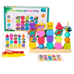 GENERICO - Juguete de enhebrar y apilar FRUTAS De Madera Para Niños