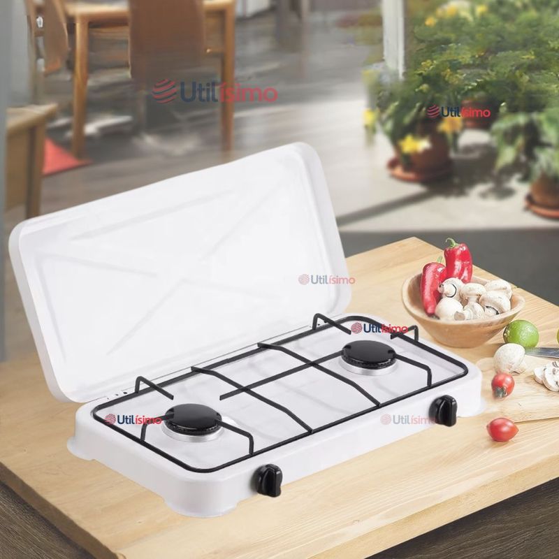 LINE - Cocina Encimera a Gas Licuado 2 Platos Cocinilla Blanco