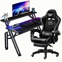 Set Silla Gamer Con Reposapiés y Escritorio Gamer Estantes RGB 120cm Con Luz