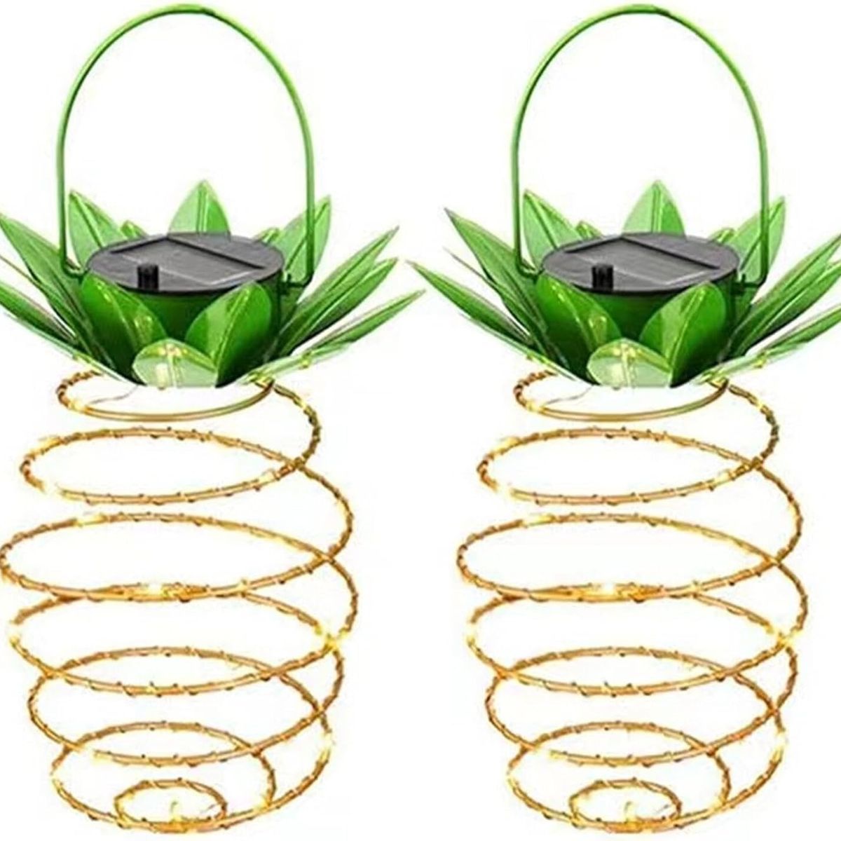 TATEE - Set 2 Luces solares para jardín luces solares Lámpara de hierro con forma de piña