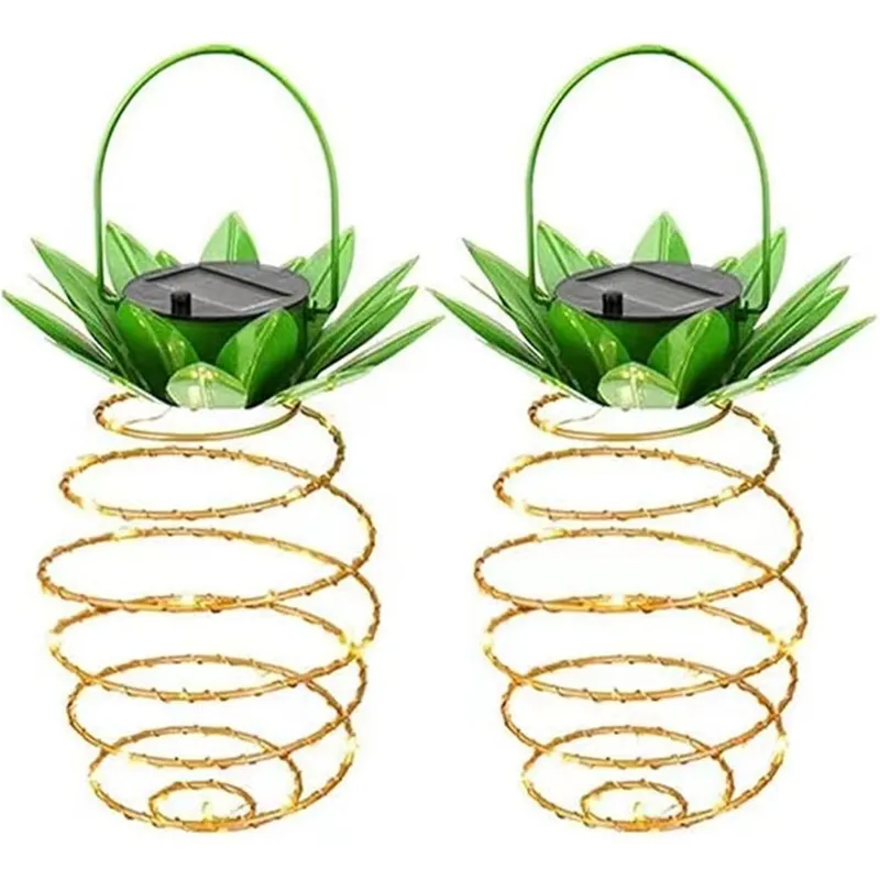 TATEE - Set 2 Luces solares para jardín luces solares Lámpara de hierro con forma de piña