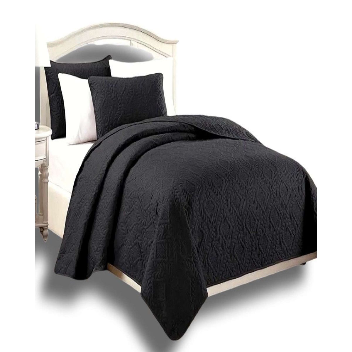 GENERICO - CUBRECAMA QUILT DE VERANO SUPER ELEGANTE KING - SUPER KING 250 X 270 CM COLOR NEGRO