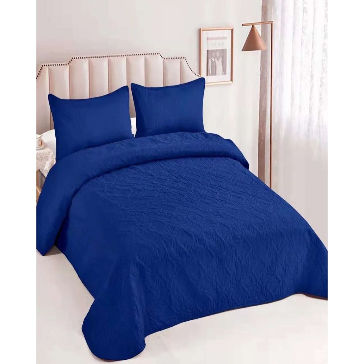 GENERICO - COLCHA ELEGANTE  QUILT VERANO PLAZA Y MEDIA AZUL