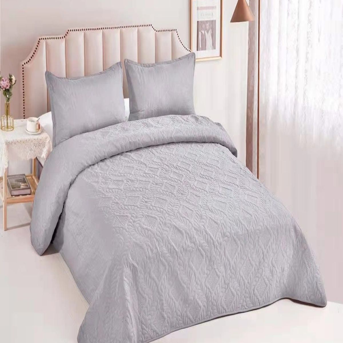 GENERICO - COLCHA ELEGANTE  QUILT VERANO PLAZA Y MEDIA GRIS