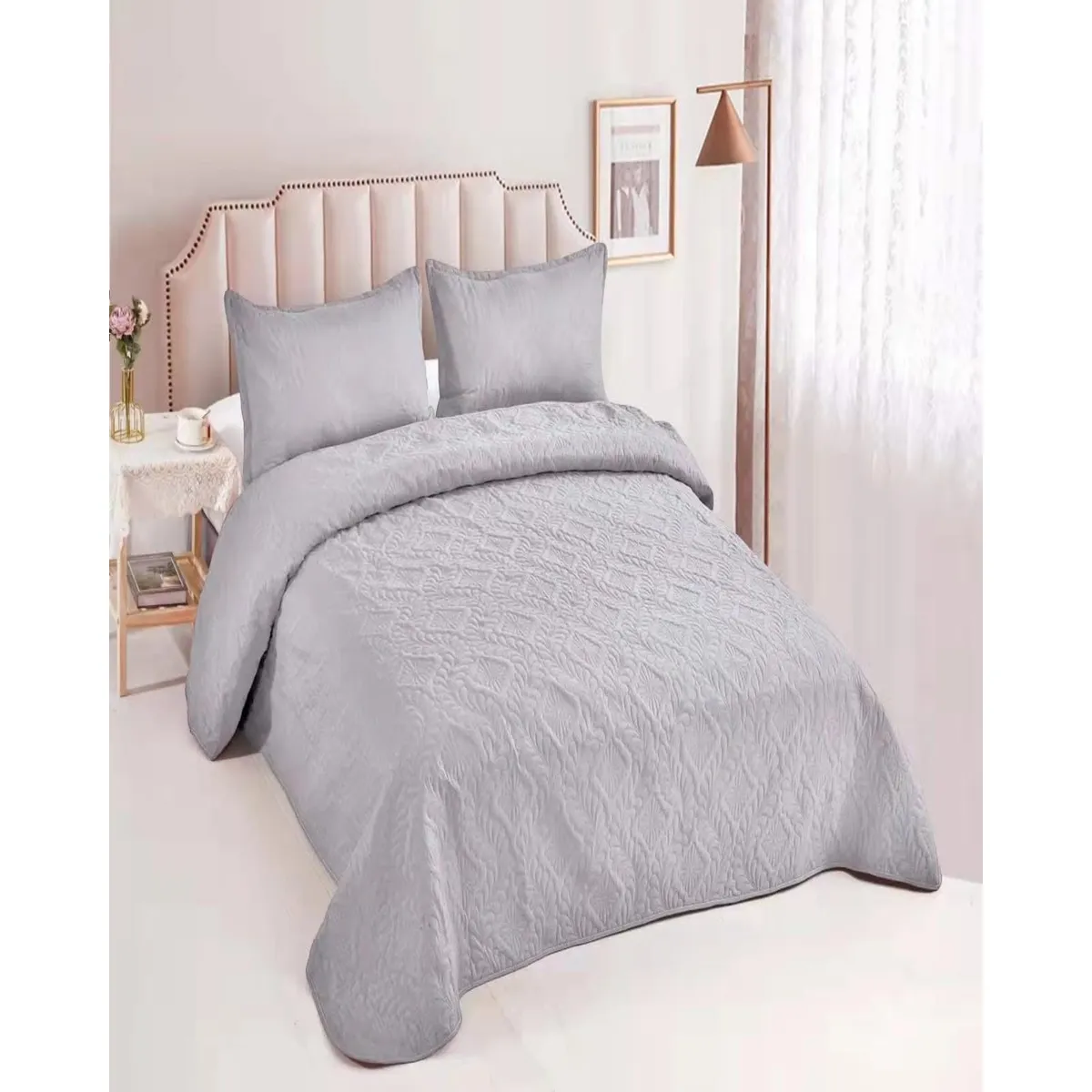 GENERICO - COLCHA ELEGANTE  QUILT VERANO PLAZA Y MEDIA GRIS