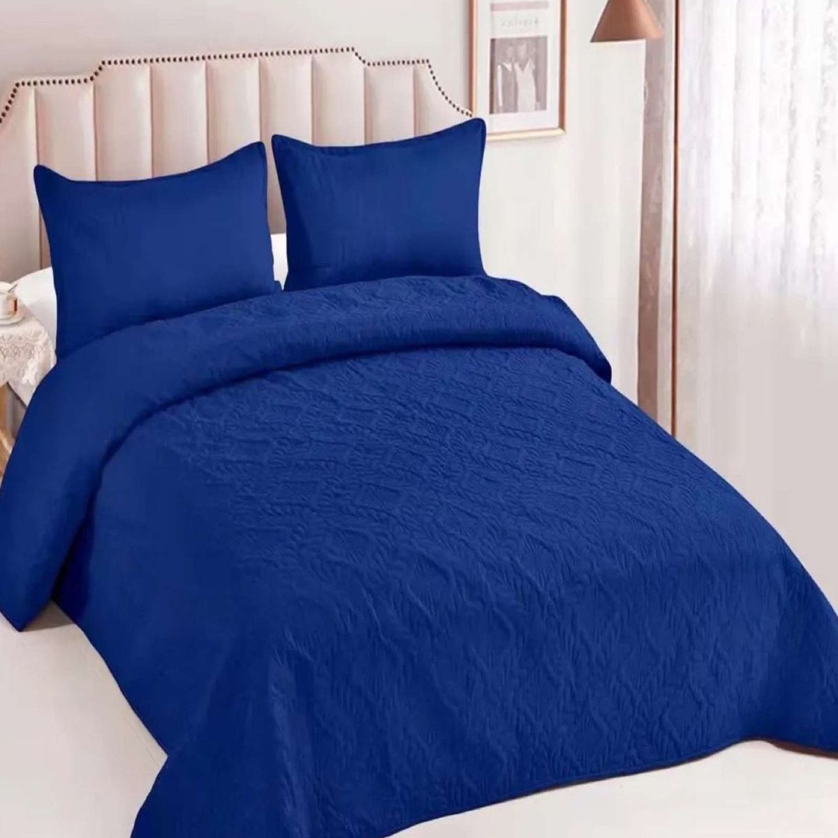 GENERICO - COLCHA ELEGANTE  QUILT VERANO PLAZA Y MEDIA AZUL