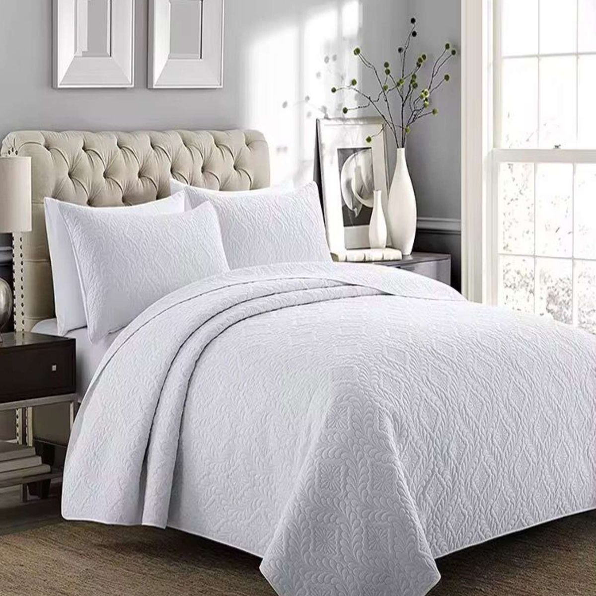 GENERICO - COLCHA ELEGANTE  QUILT VERANO 2 PLAZA BLANCO