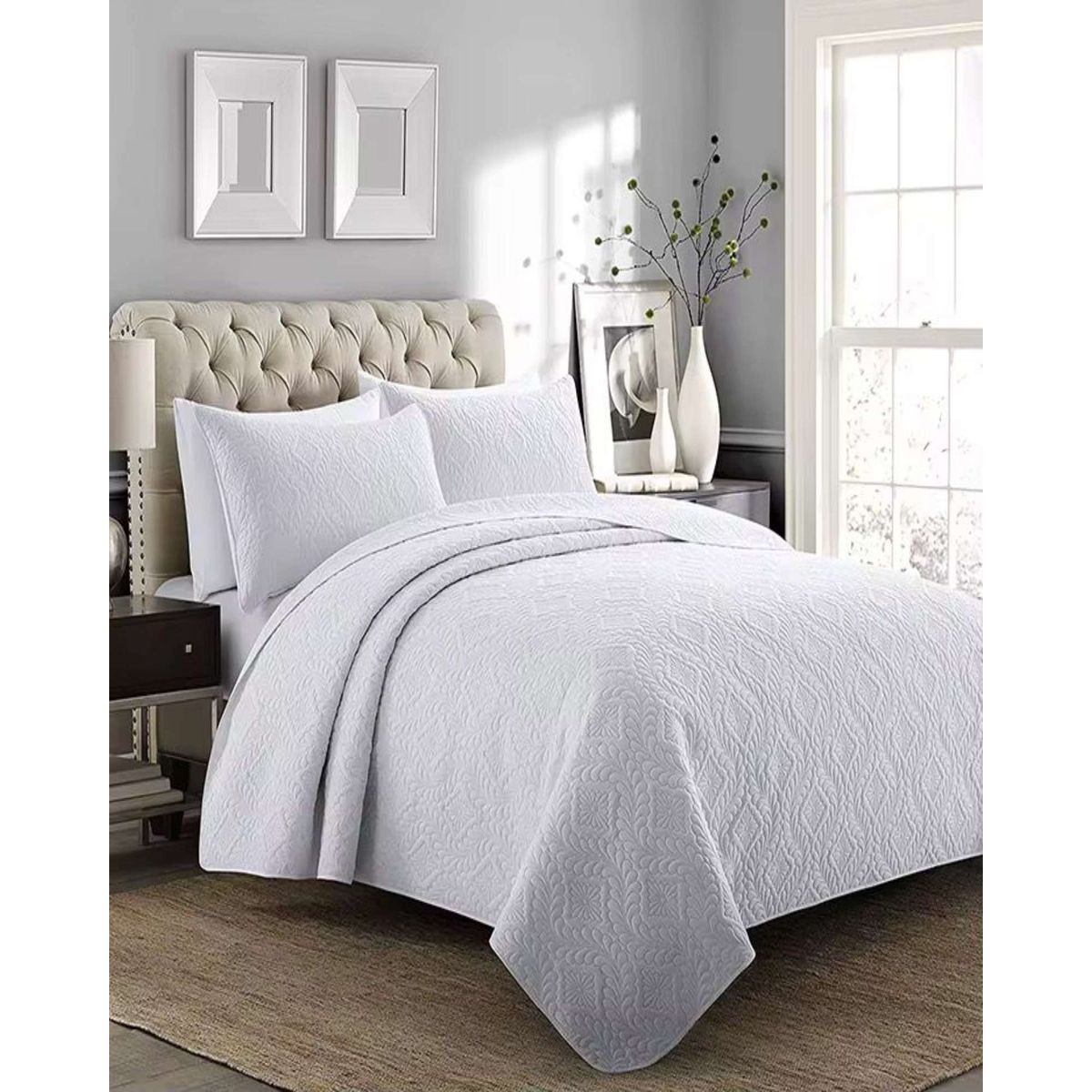 GENERICO - COLCHA ELEGANTE  QUILT VERANO 2 PLAZA BLANCO