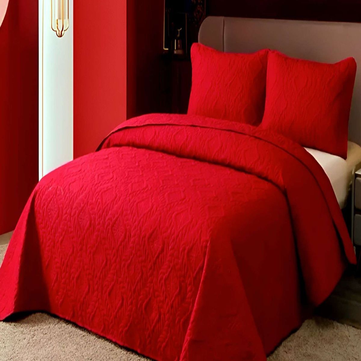 GENERICO - COLCHA ELEGANTE  QUILT VERANO KING - SUPER KING 250 CM X 270 CM ROJO