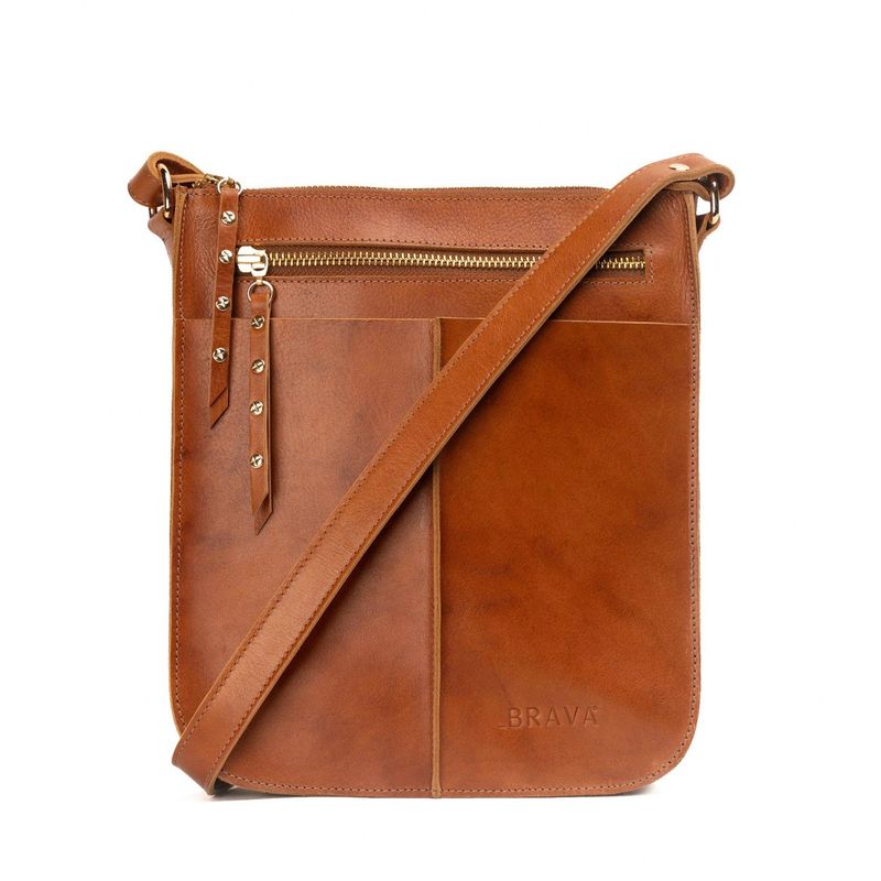 BRAVA - Bandolera de cuero modelo SOL Tostado
