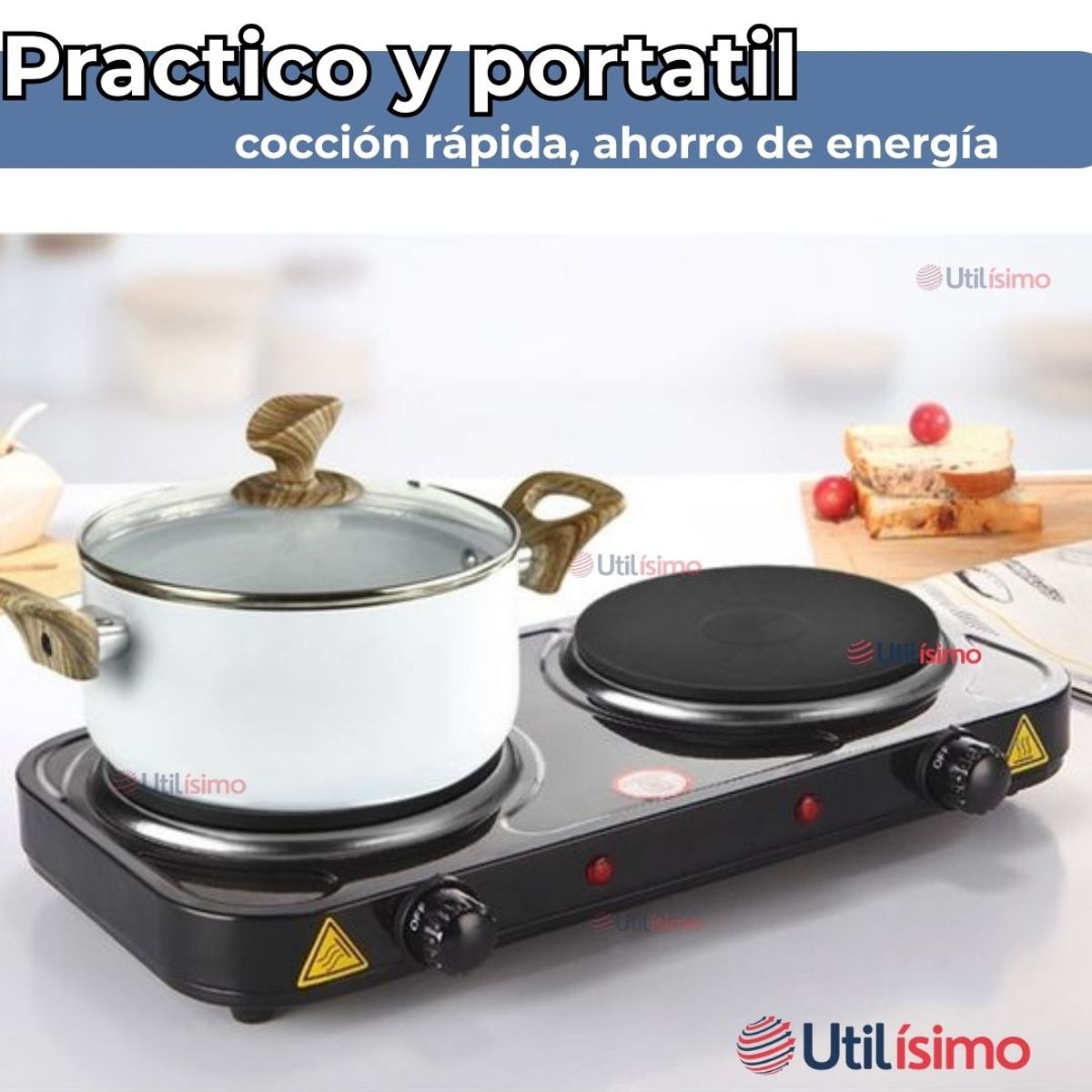 LINE - Cocina Eléctrica 2 Platos 2000w Cocinilla Portátil Negro