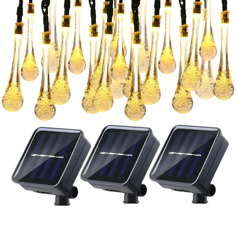 GENERICO - Set 3 Guirnalda Solar Gotitas Cálida 50 Led 6 Metros
