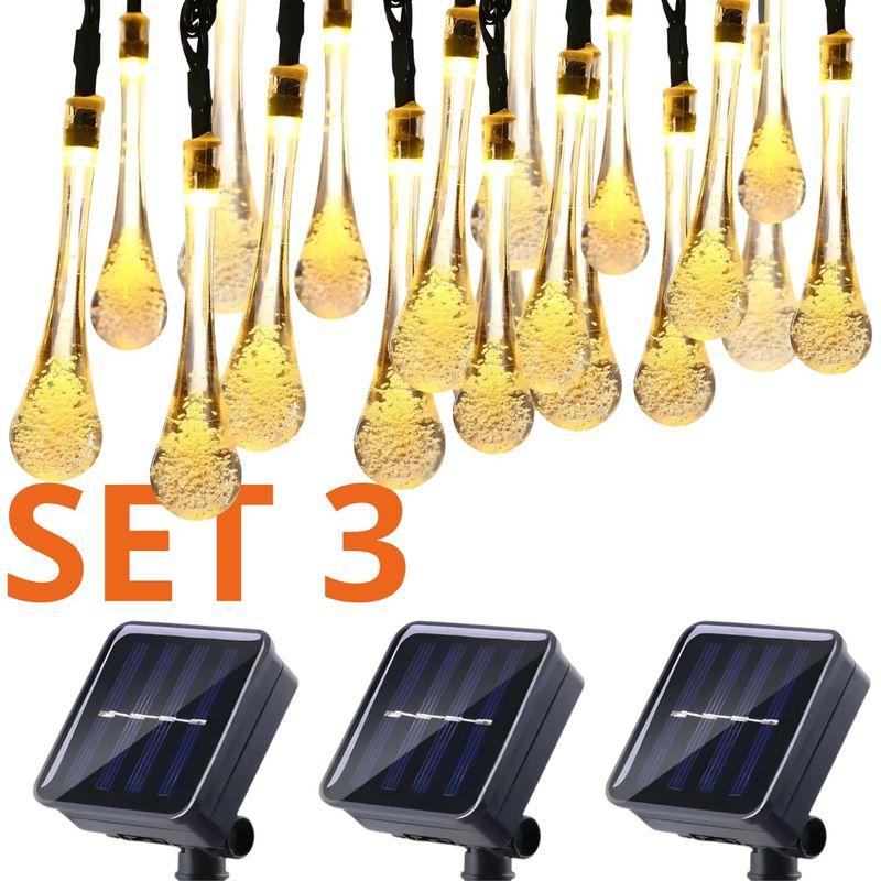 GENERICO - Set 3 Guirnaldas Solar Gotitas Calida Luces Led 8 Metros