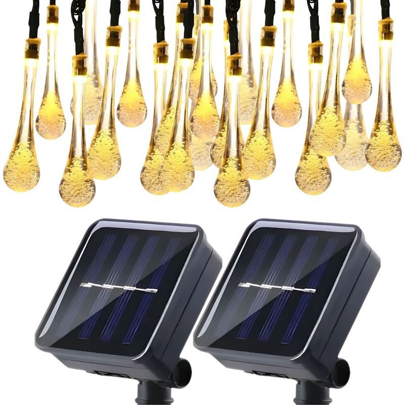 GENERICO - Set 2 Guirnalda Solar Gotitas Cálida 50 Led 6 Metros